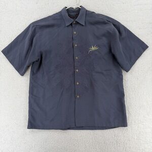 Bamboo Cay Shirt Mens Large Gray Hawaiian Camp Embroidered Bird Of Paradise